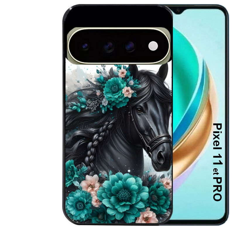 Coque pour Pixel 10 / 11 / PRO / XL cheval et fleurs