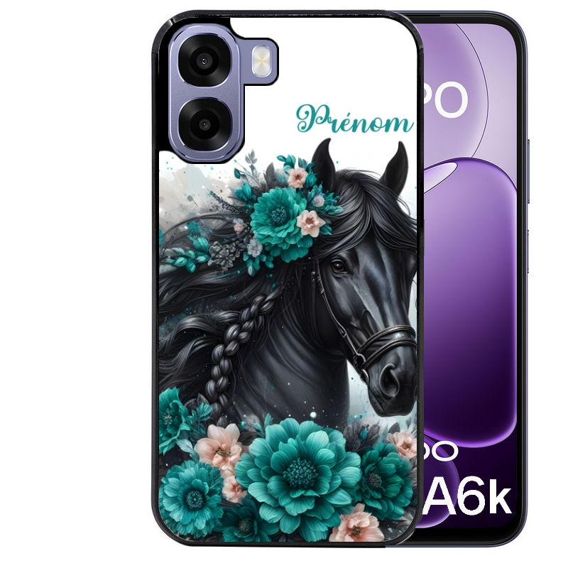 Coque pour Oppo A6 A6 A6K cheval et fleurs