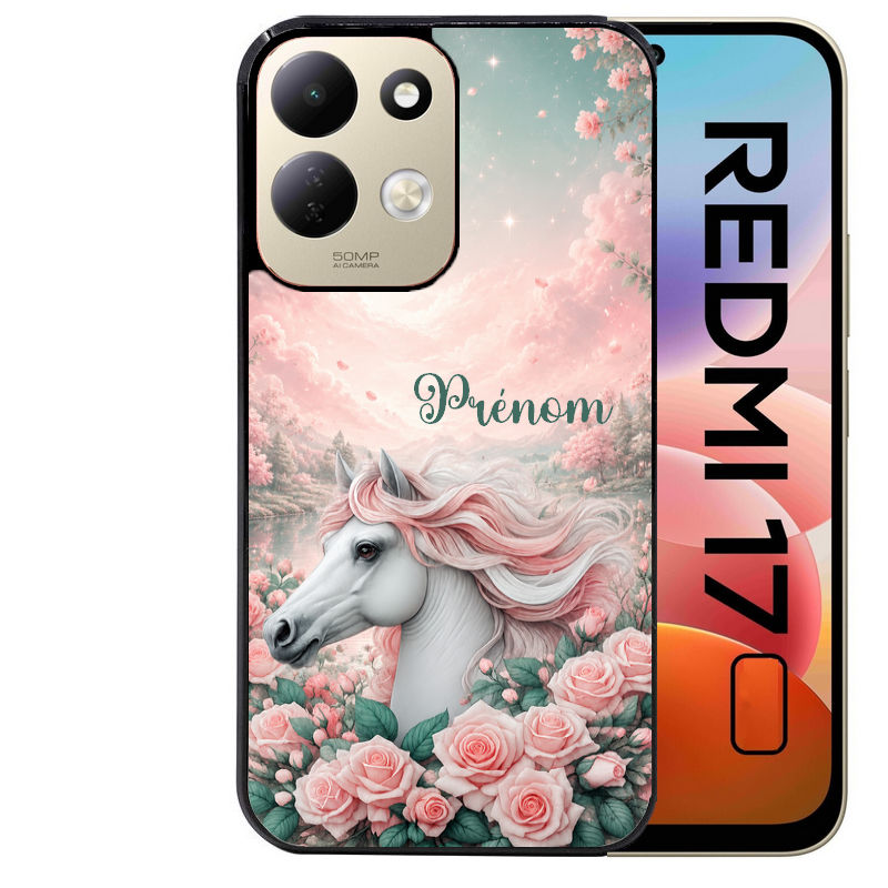 Coque pour Redmi 17 et 17C 4G 5G personnalisée cheval floral