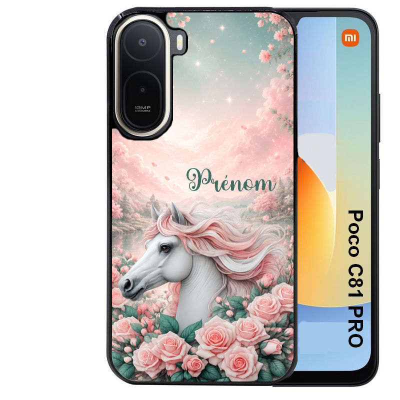 Coque pour POCO C81 PRO personnalisée cheval floral