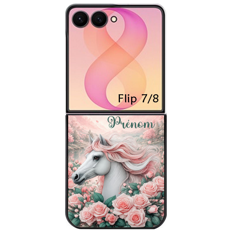 Coque pour Z FLIP 6 7 8 personnalisée cheval floral