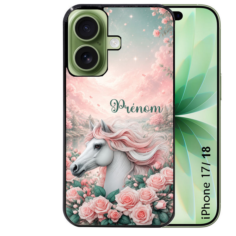 Coque pour Iphone 18 / PRO / PRO MAX / 18E personnalisée cheval floral