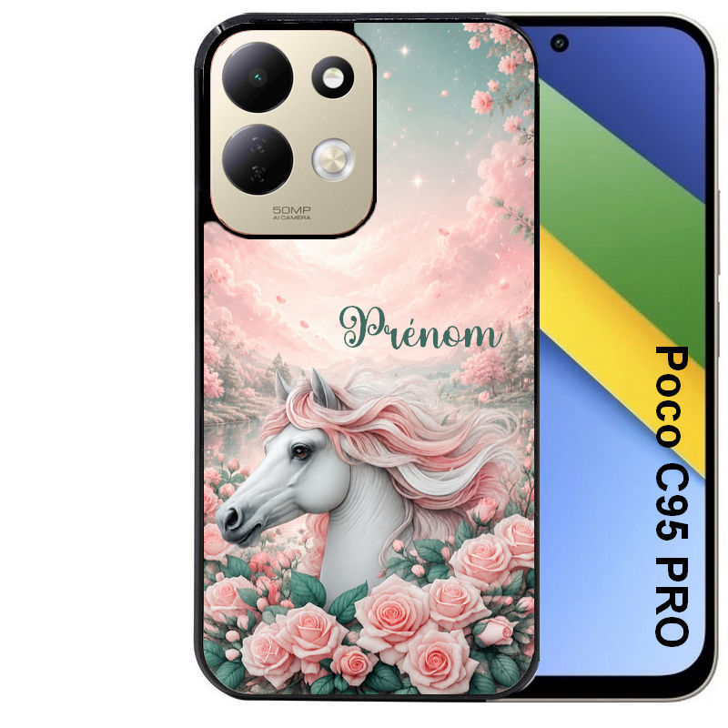 Coque pour POCO C95 PRO personnalisée cheval floral