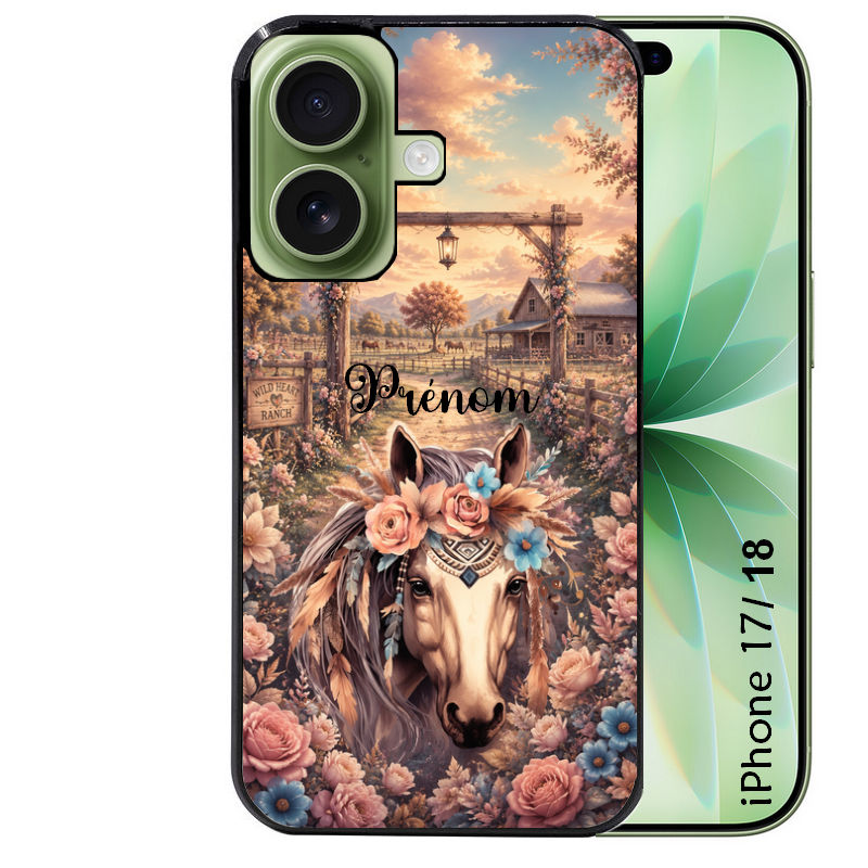Coque pour Iphone 18 / PRO / PRO MAX / 18E personnalisée cheval ranch