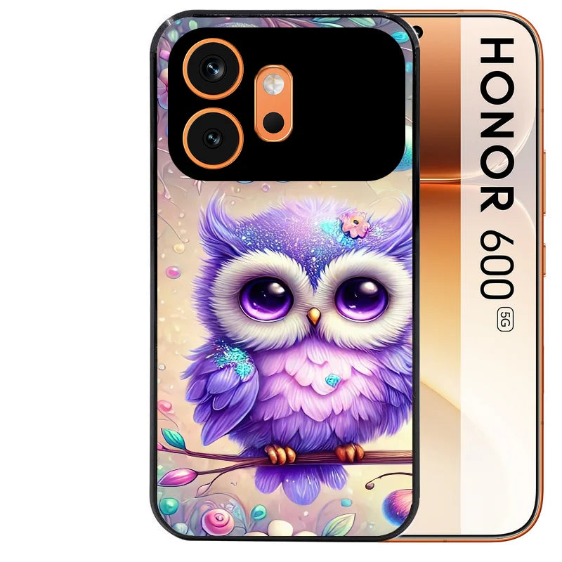 Coque noire taperso pour Honor 600 et 600 PRO avec motif chouette violette protection antichoc personnalisée