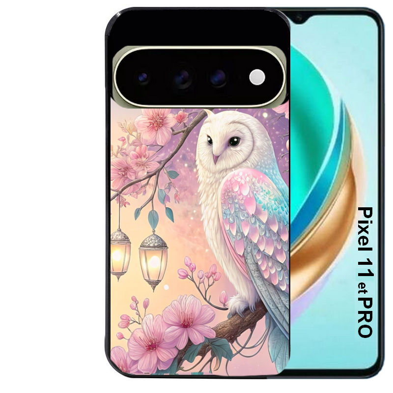 Coque pour Pixel 10 / 11 / PRO / XL chouette cerisier