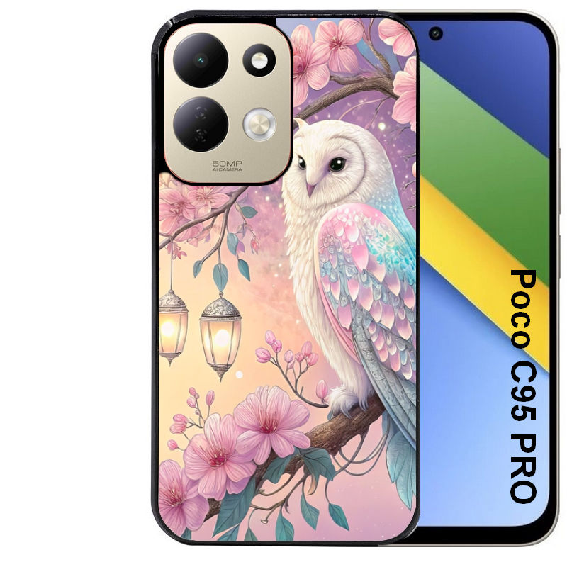 Coque pour POCO C95 PRO chouette cerisier