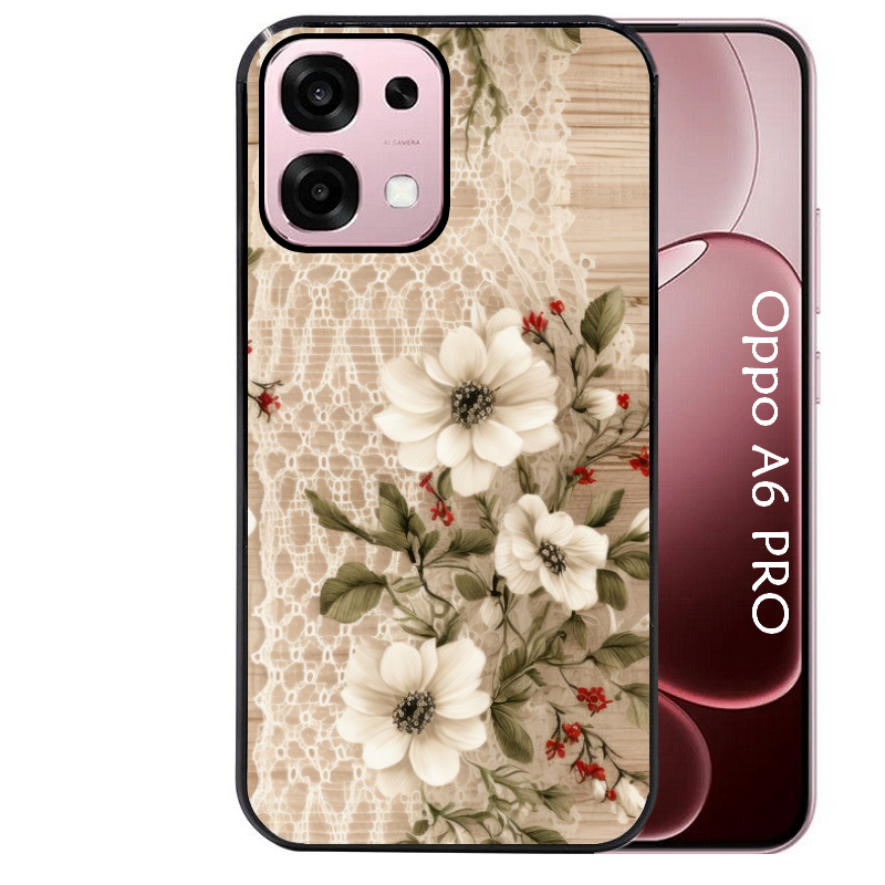 Coque noire taperso pour OPPO A6 PRO 4G et 5G avec motif bois et dentelle 2 protection antichoc personnalisée