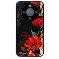 Coque noire taperso pour Magic 5 6 LITE et PRO avec motif fleur rouge avec prenom protection antichoc personnalisée