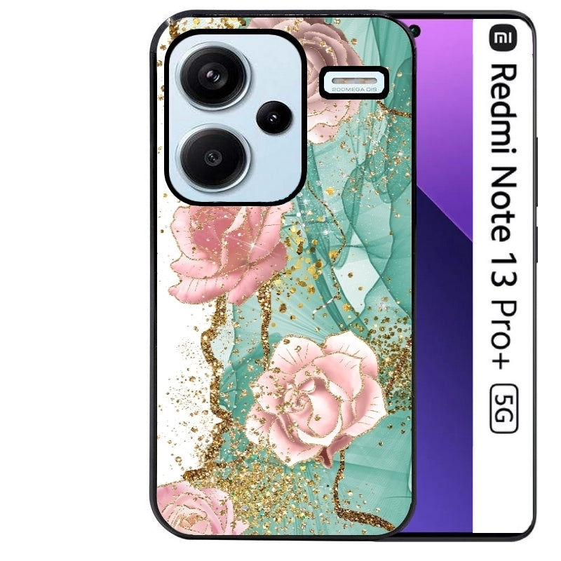 Coque noire taperso pour Redmi Note 13 PRO PLUS 5G avec motif marbre fleur turquoise protection antichoc personnalisée