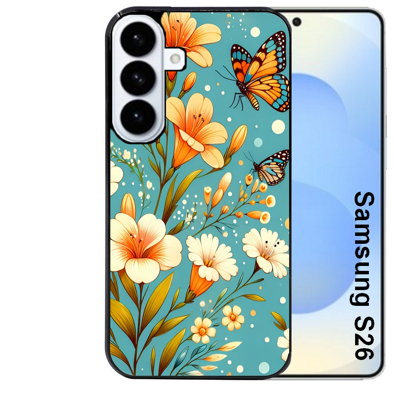 Coque noire taperso pour galaxy S26 et PLUS ULTRA FE avec motif fleur orange protection antichoc personnalisée