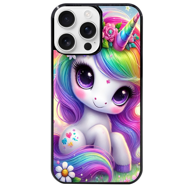 Coque noire taperso pour Iphone 16 16E PLUS MAX PRO avec motif licorne et fleurs protection antichoc personnalisée