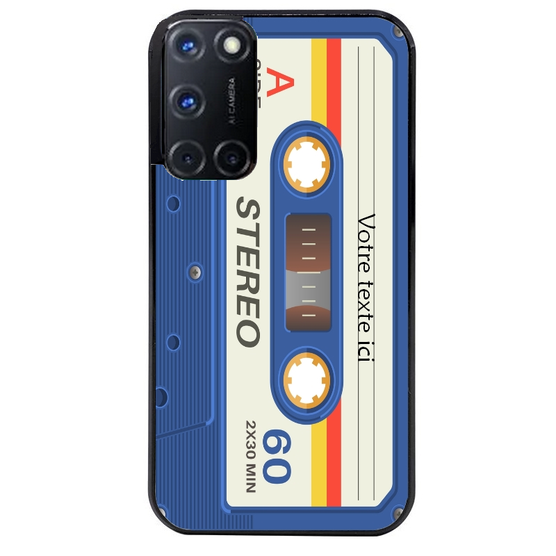 Coque noire taperso pour OPPO Reno 8 LITE personnalisable avec motif cassette bleu protection antichoc personnalisée