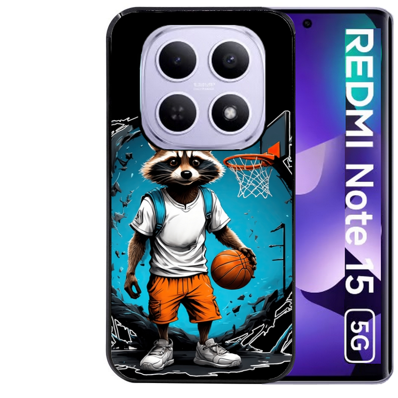 Coque noire taperso pour Redmi Note 15 et PRO PLUS 4G 5G avec motif basket racoon protection antichoc personnalisée
