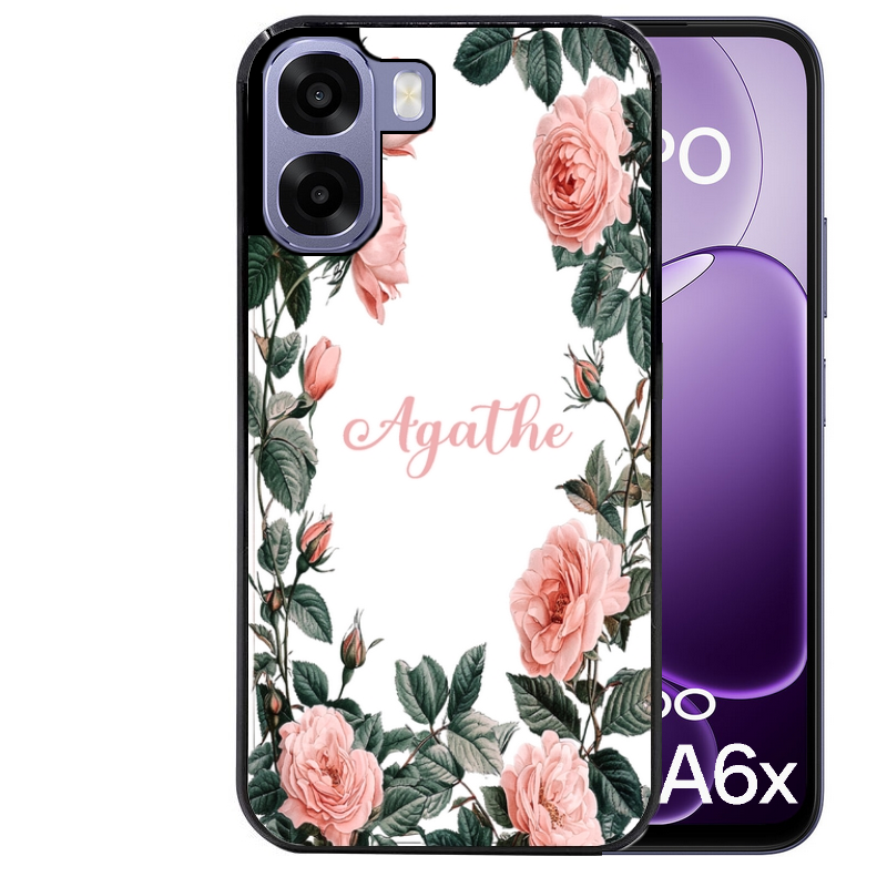 Coque noire taperso pour OPPO A6 A6X 4G et 5G avec motif cadre fleur pastel personnalisee protection antichoc personnalisée