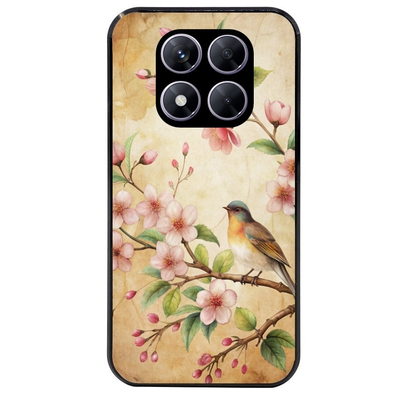 Coque noire taperso pour Redmi Note 14 et PRO PLUS 4G 5G avec motif fleur et colibri protection antichoc personnalisée
