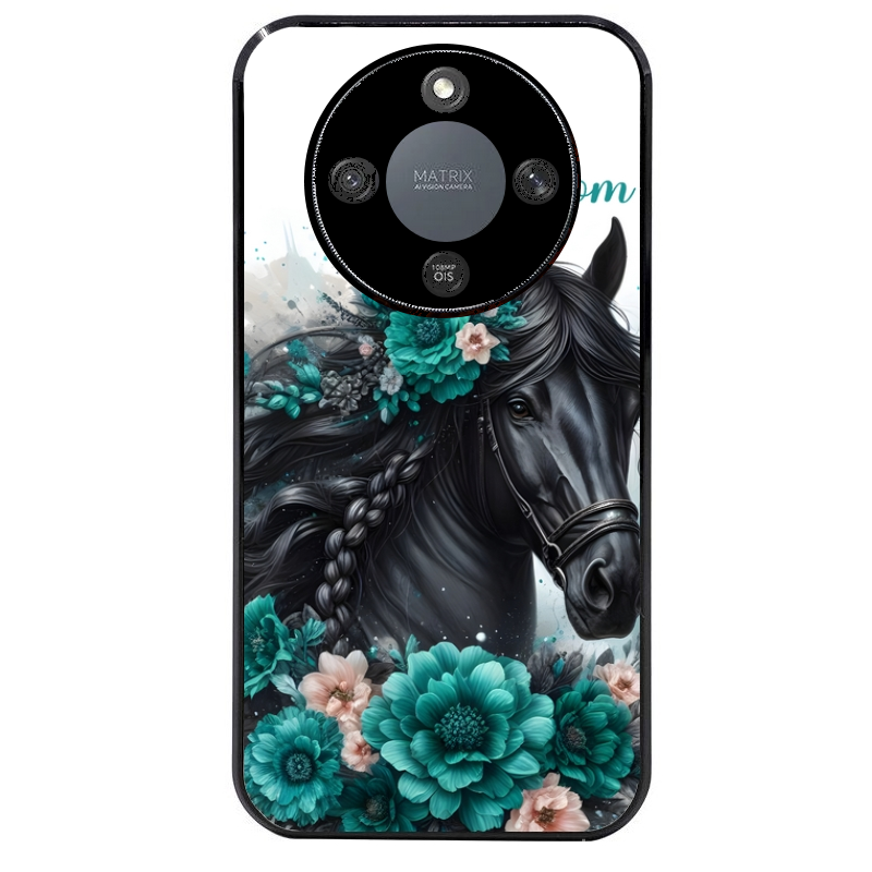 Coque noire taperso pour Magic 5 6 LITE et PRO avec motif cheval et fleurs personnalisee protection antichoc personnalisée