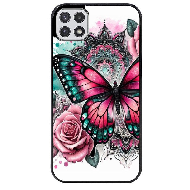 Coque noire taperso pour galaxy A22 A32 A52 A52S 4G 5G  avec motif papillon rose protection antichoc personnalisée