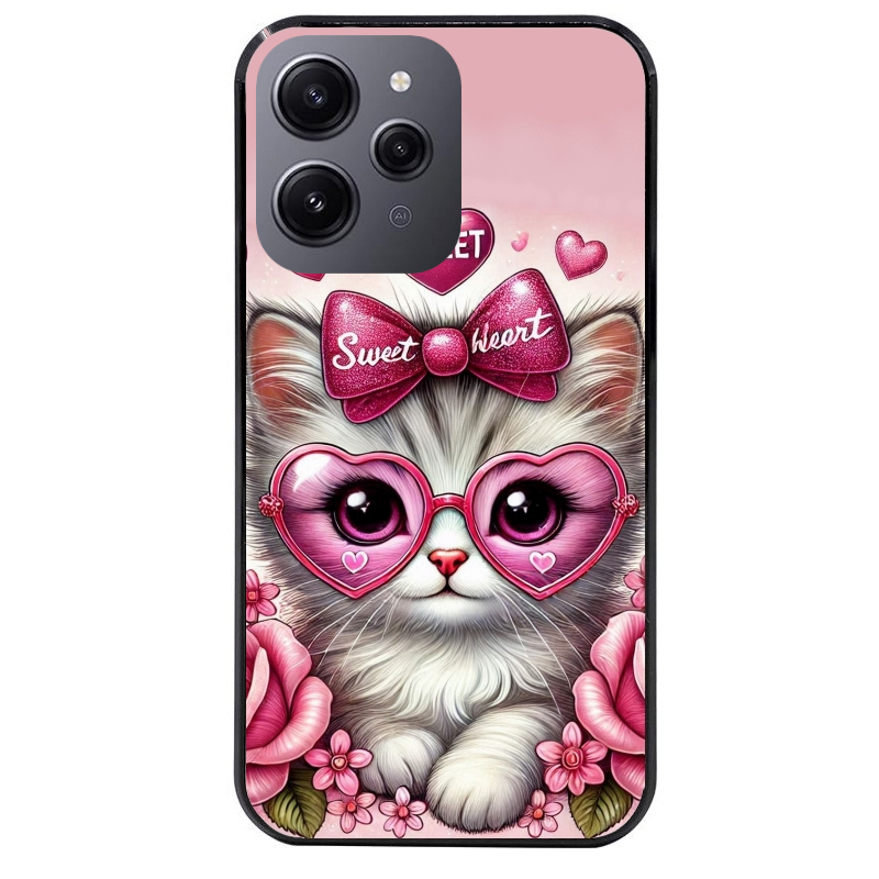 Coque noire taperso pour Redmi 12 4G et 5G avec motif chat lunettes protection antichoc personnalisée
