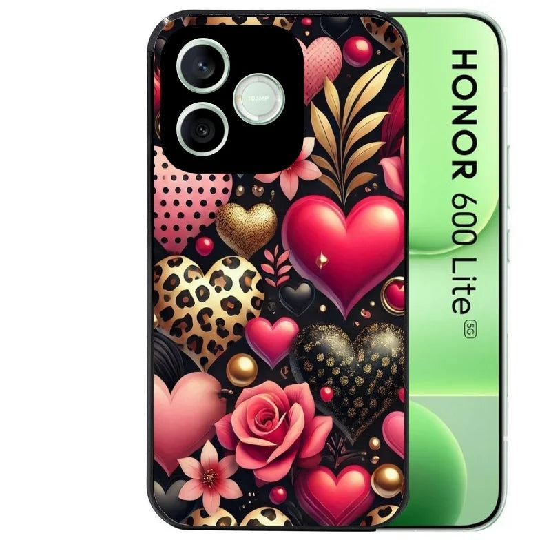 Coque noire pour Honor 600 LITE avec motif coeur et leopard protection antichoc personnalisée