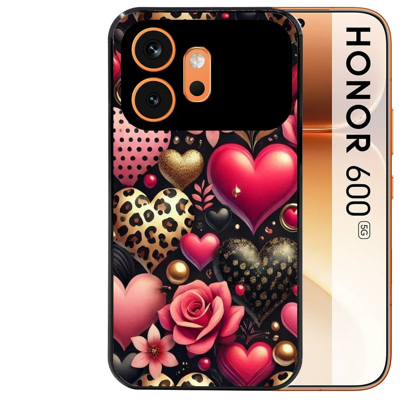Coque noire taperso pour Honor 600 et 600 PRO avec motif coeur et leopard protection antichoc personnalisée