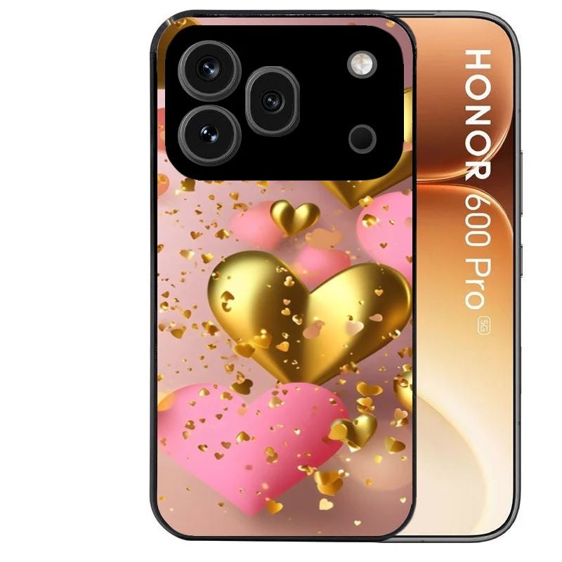 Coque noire taperso pour Honor 600 et 600 PRO avec motif coeur rose protection antichoc personnalisée
