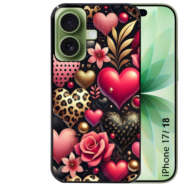Coque pour Iphone 18 / PRO / PRO MAX / 18E coeur et leopard