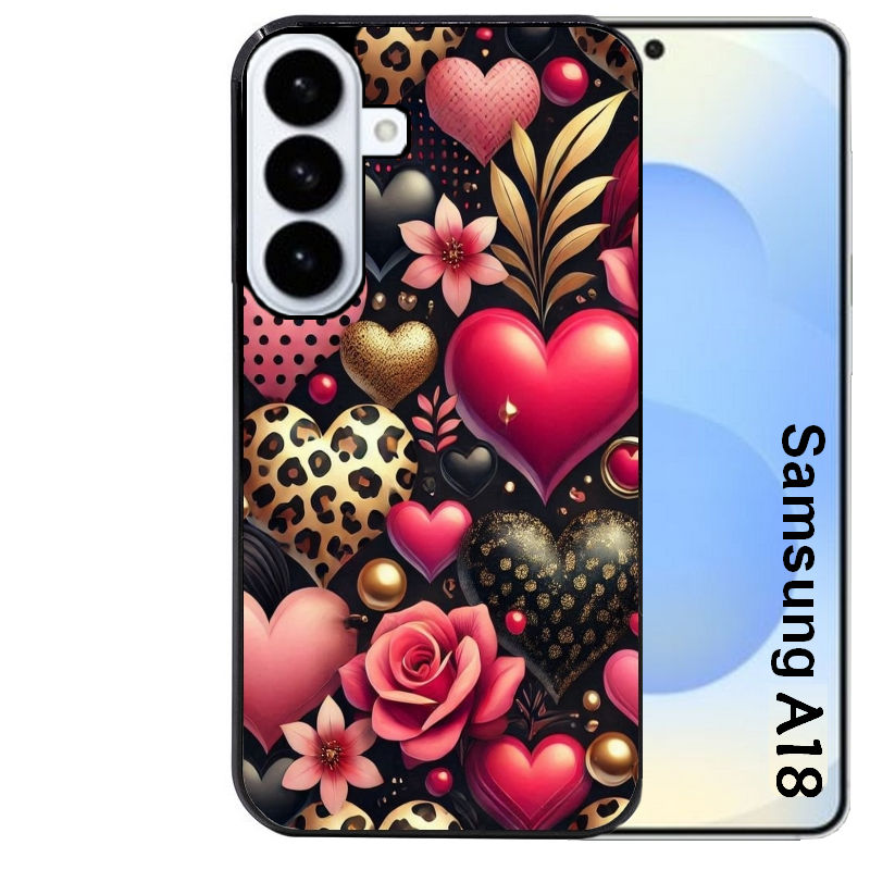 Coque pour Galaxy A08 A18 A28 A38 A58 coeur et leopard