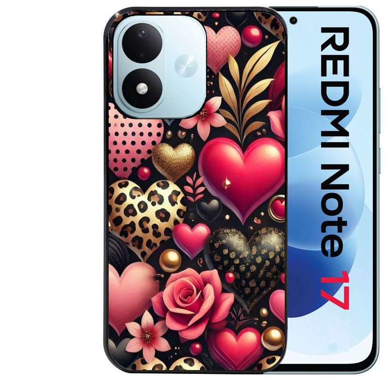 Coque pour Redmi Note 17 et PRO 4G 5G Max coeur et leopard