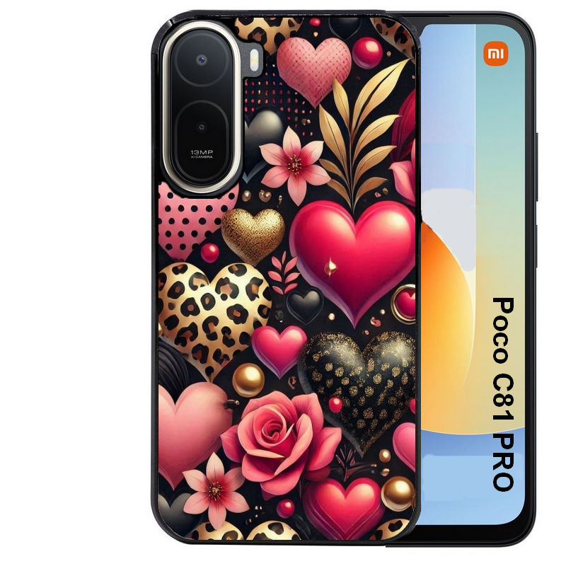 Coque pour POCO C81 PRO coeur et leopard