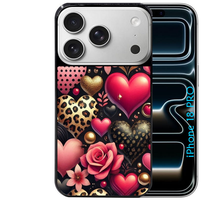 Coque pour Iphone 18 / PRO / PRO MAX / 18E coeur et leopard