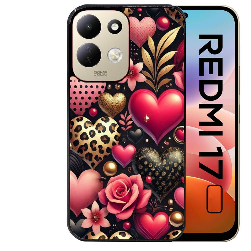 Coque pour Redmi 17 et 17C 4G 5G coeur et leopard