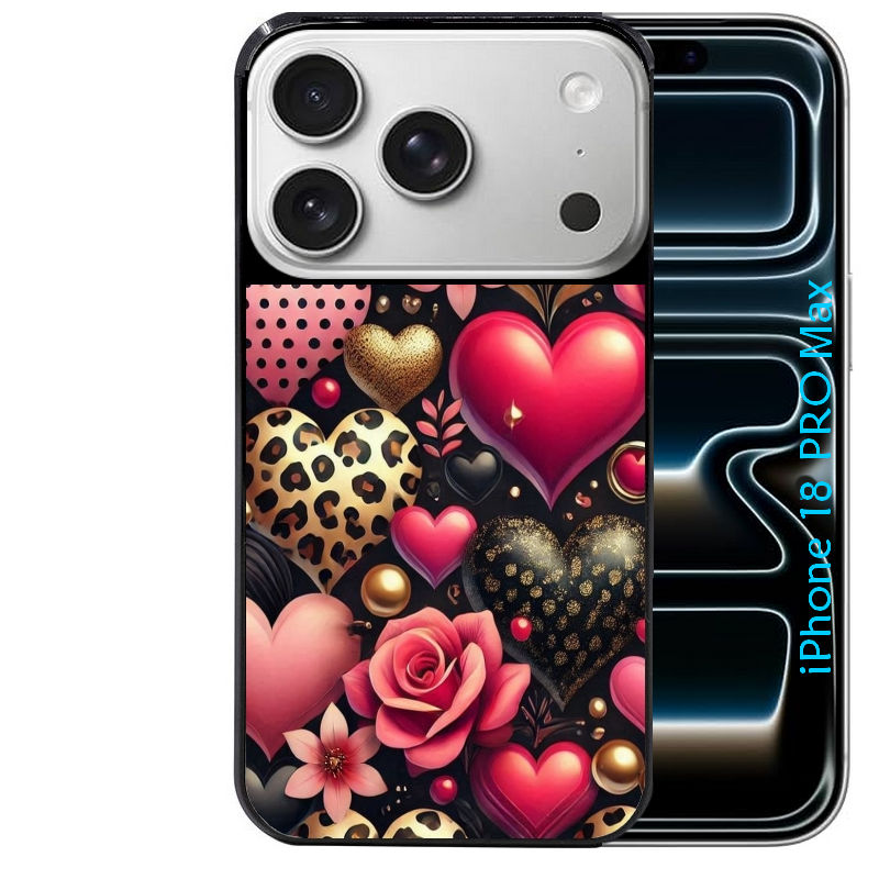 Coque pour Iphone 18 / PRO / PRO MAX / 18E coeur et leopard