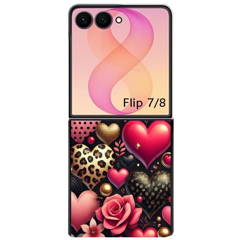 Coque pour Z FLIP 6 7 8 coeur et leopard