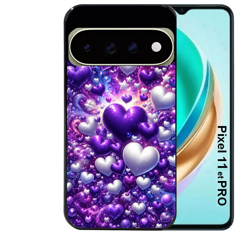 Coque pour Pixel 10 / 11 / PRO / XL coeur violet