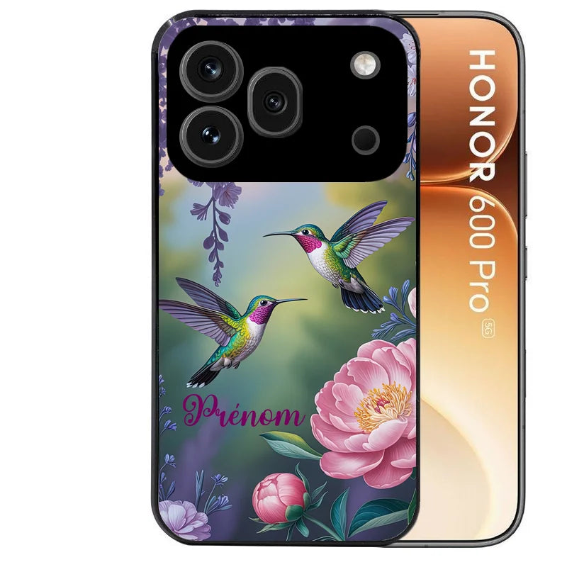 Coque noire taperso pour Honor 600 et 600 PRO avec motif colibri couple protection antichoc personnalisée