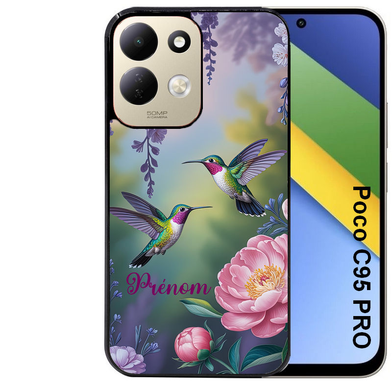 Coque pour POCO C95 PRO personnalisée colibri couple