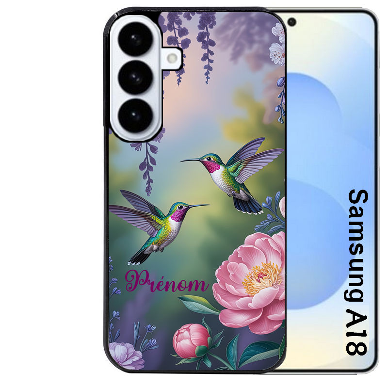 Coque pour Galaxy A08 A18 A28 A38 A58 personnalisée colibri couple
