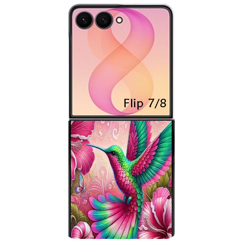 Coque pour Z FLIP 6 7 8 colibri et fleurs