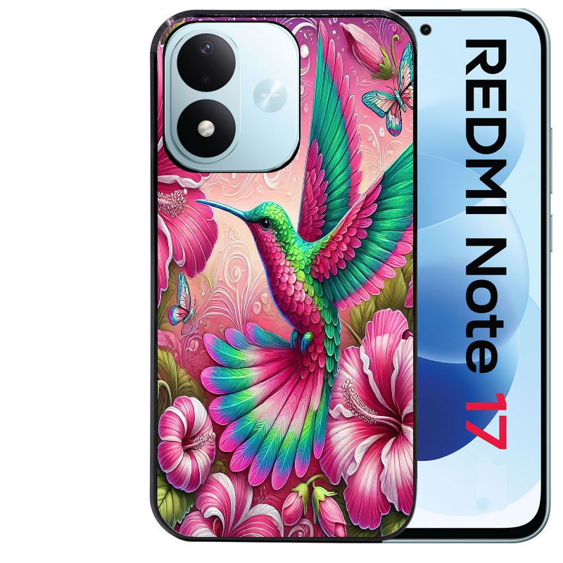 Coque pour Redmi Note 17 et PRO 4G 5G Max colibri et fleurs