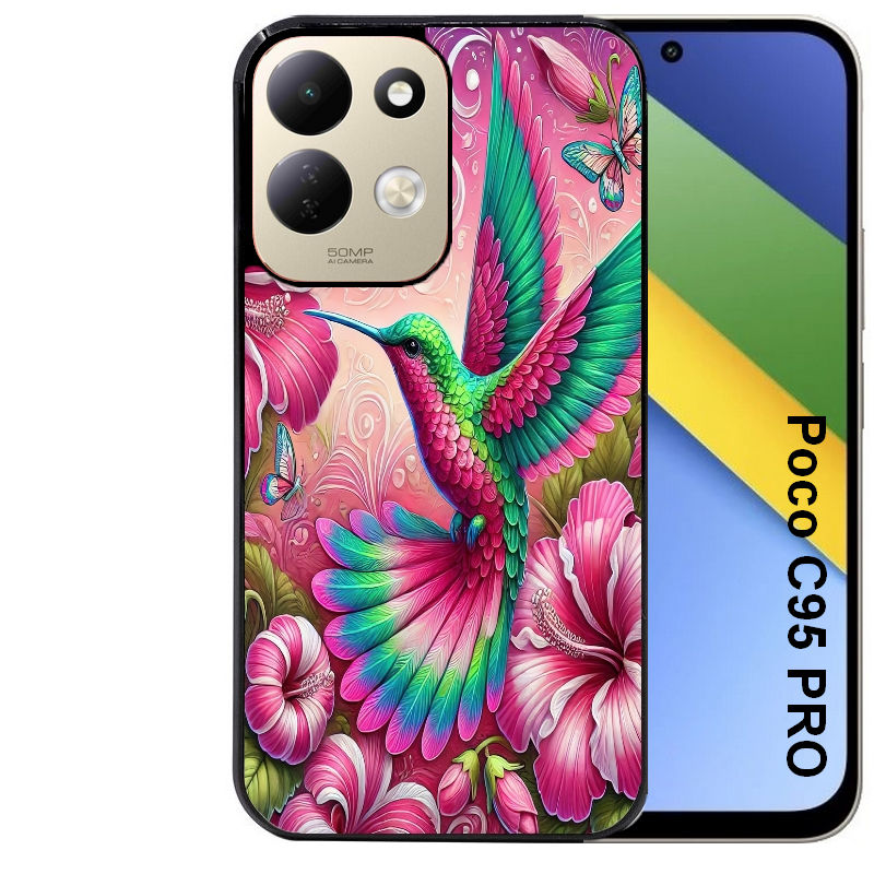 Coque pour POCO C95 PRO colibri et fleurs