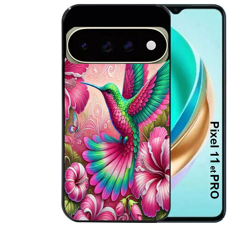 Coque pour Pixel 10 / 11 / PRO / XL colibri et fleurs