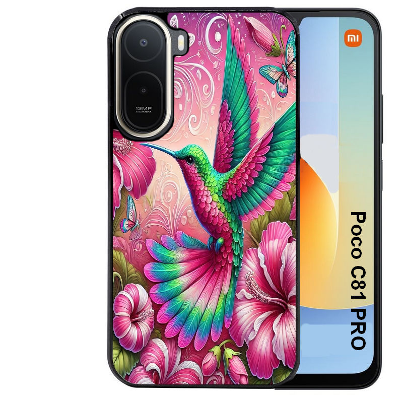 Coque pour POCO C81 PRO colibri et fleurs