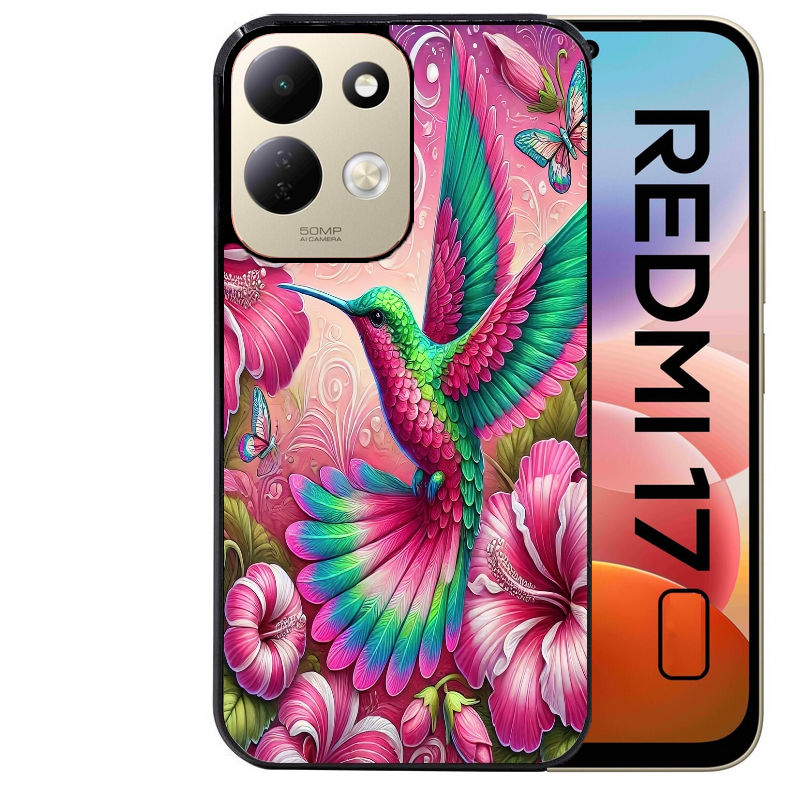 Coque pour Redmi 17 et 17C 4G 5G colibri et fleurs