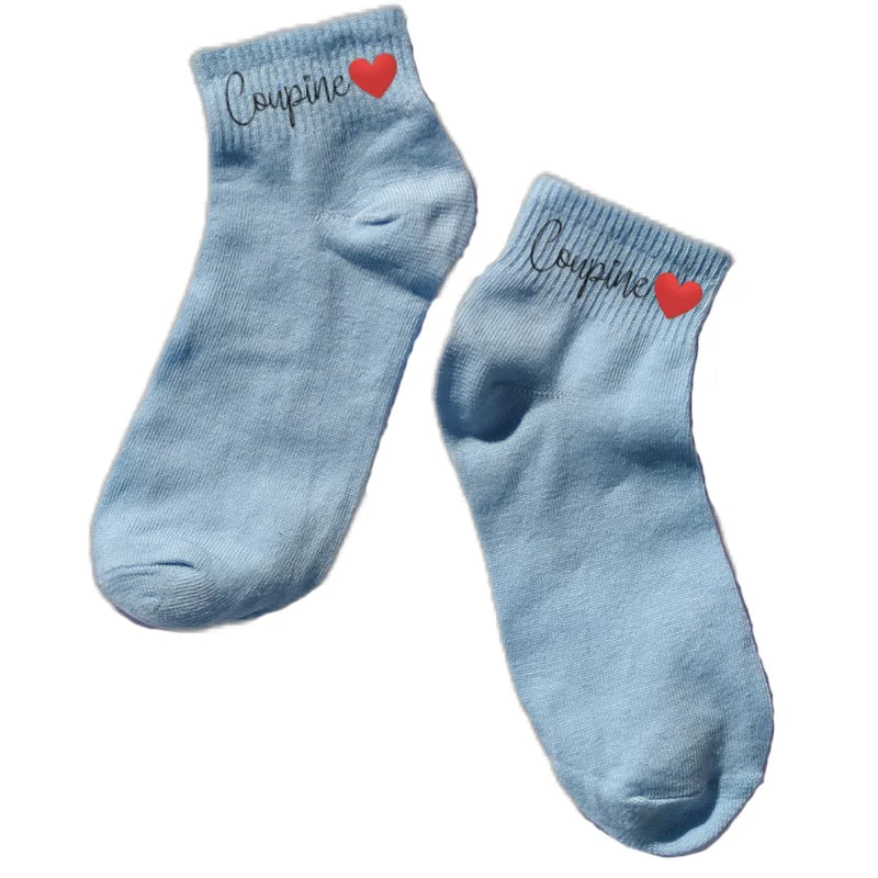 Chaussette courte copine coupine disponible en blanc, rose, vert, jaune, violet et bleu