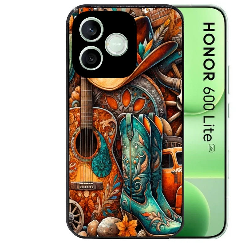Coque noire pour Honor 600 LITE avec motif cow boy et texas automne protection antichoc personnalisée