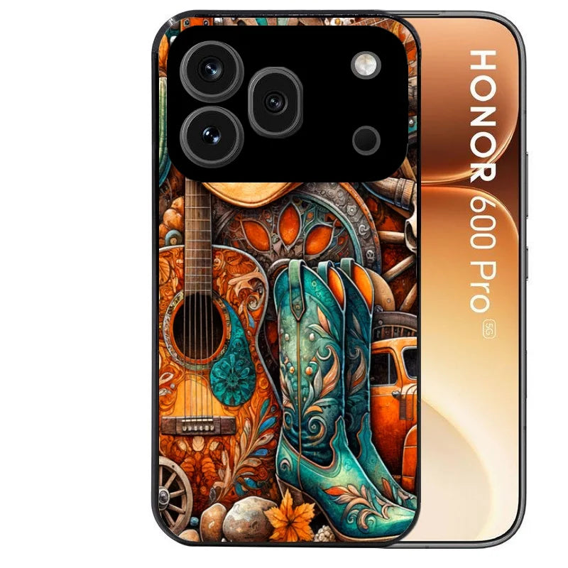 Coque noire taperso pour Honor 600 et 600 PRO avec motif cow boy et texas automne protection antichoc personnalisée