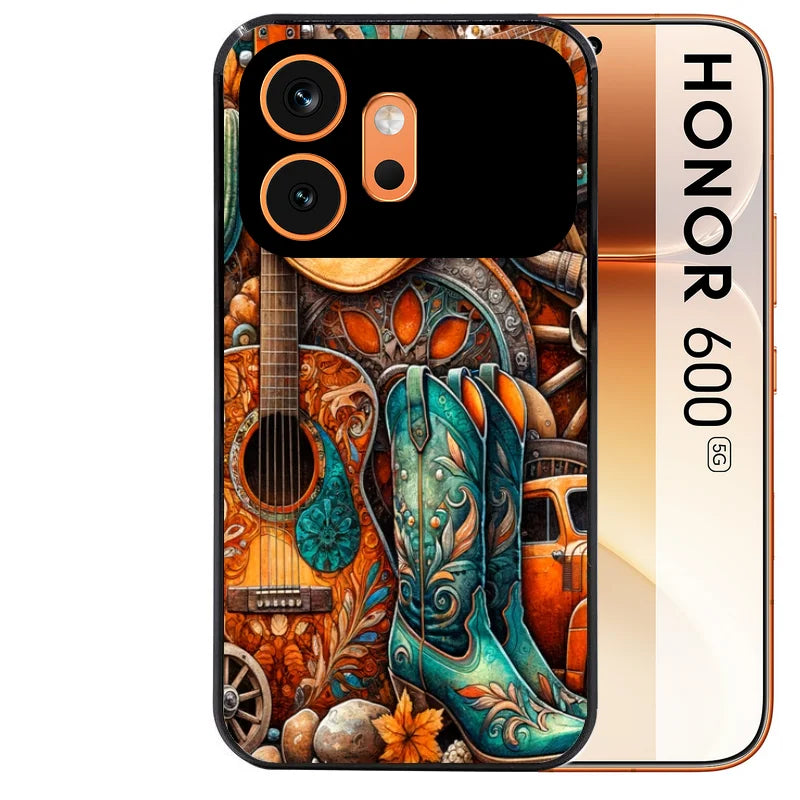 Coque noire taperso pour Honor 600 et 600 PRO avec motif cow boy et texas automne protection antichoc personnalisée