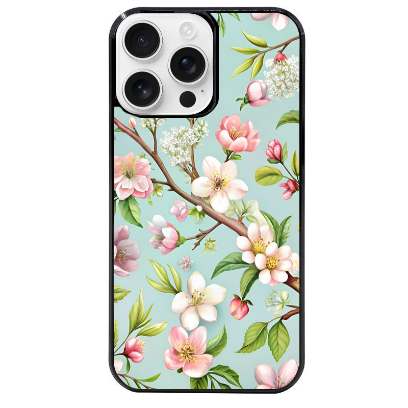 Coque noire taperso pour Iphone 16 16E PLUS MAX PRO avec motif fleur de printemps protection antichoc personnalisée