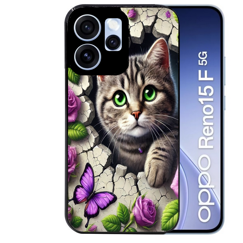 Coque noire taperso pour OPPO Reno 15 et F FS 5G avec motif chat papillon 3 protection antichoc personnalisée